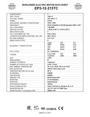 WORLDWIDE ELECTRIC MOTOR DATA SHEET NAT12